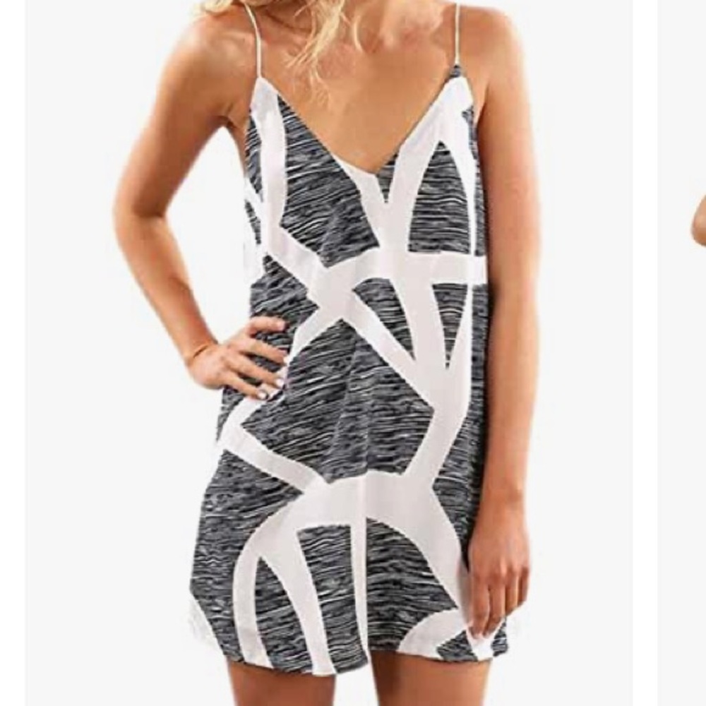 Gray white swirl spaghetti strap mini dress